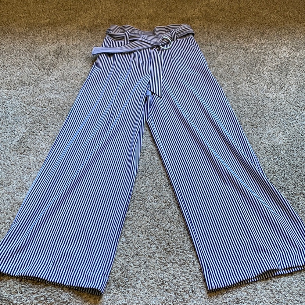 High rise flare pants, navy and white